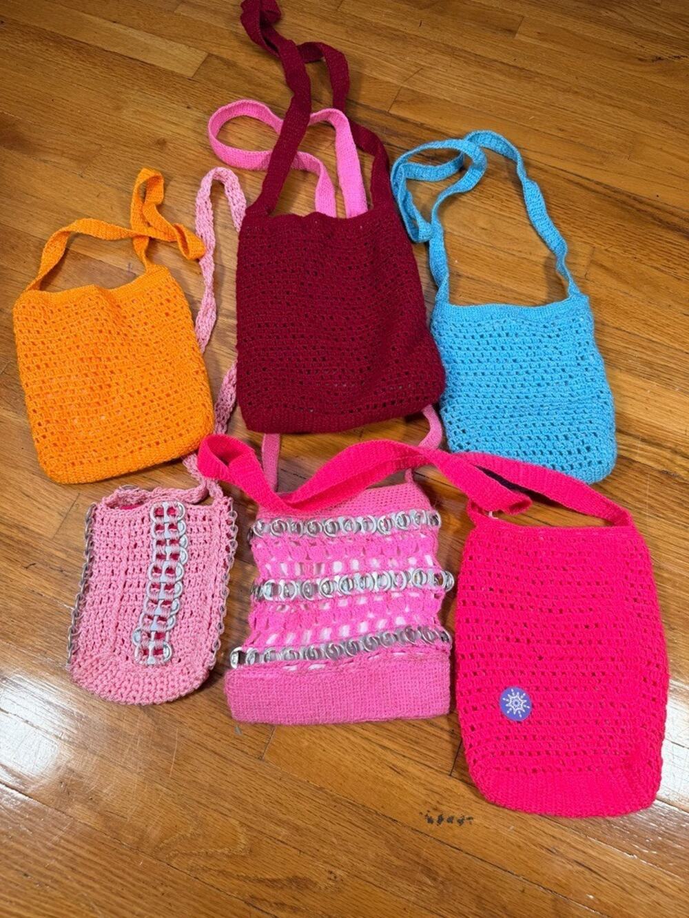 Handmade Crochet Mini Crossbody Bag Lot – 7 Small Knit Bags / Purses